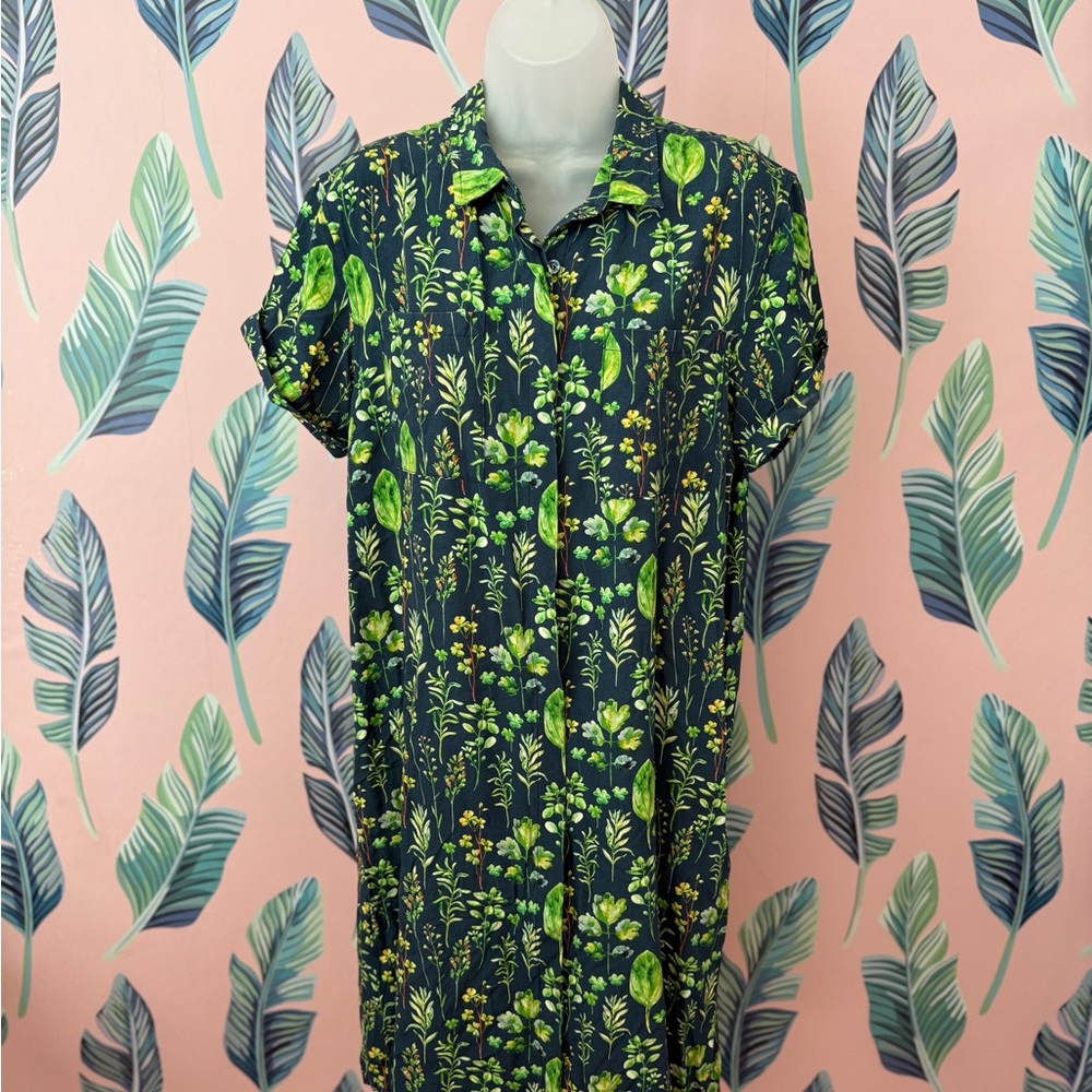 Wildfang Empower Shirt Dress | Green Floral | Size M